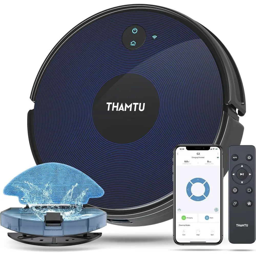 Smart Ultra-Thin Robot Vacuum and Mop with 100-Minute Run Time, App & Voice Control, Self-Charging, Ideal for Pet Hair on Hard F