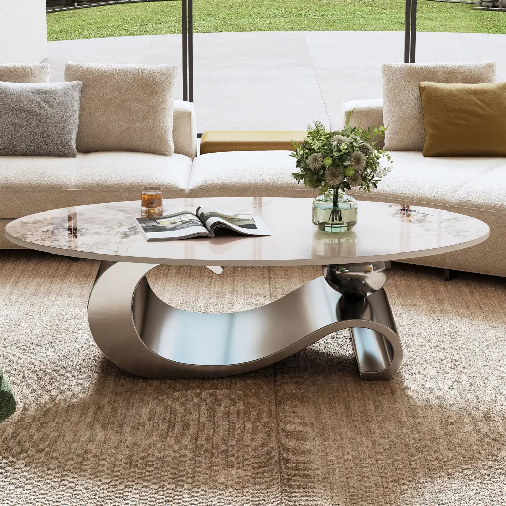 Italian Minimalist Sculptural Coffee Table, Stainless Steel Base Creative Living Room Center Tea Table, Custom Home Furniture