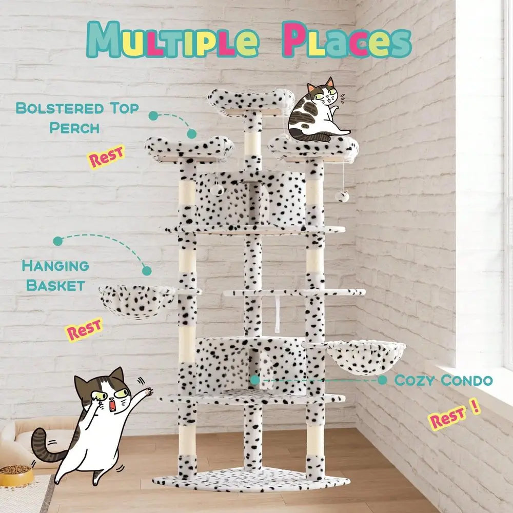 Cat Tree Rascadores Para Gatos Cat Supplies 73in FanShaped Corner Cat Tower For Save Space, MultiLevel Tall Cat Tree For Indoor