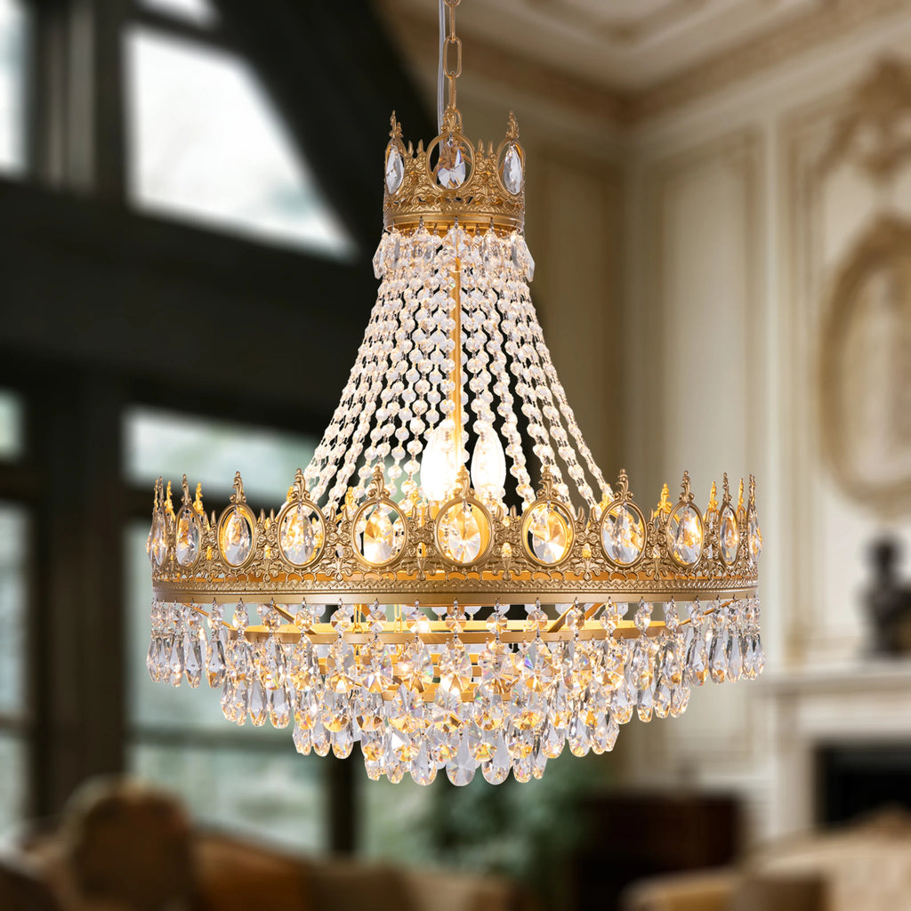 9-light Gold French Empire Antique Farmhouse  Crystal Chandelier Ceiling Light Fixture for Dining Living Room, Bedroom, Kitchen