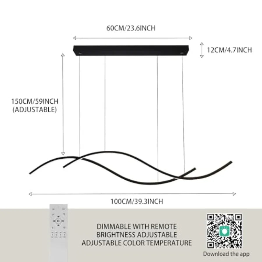 Modern Led Pendant Light Dimmable Led Chandelier for Dining Room Light Fixture Over Table Creative Wave Pendant Light for Kitch
