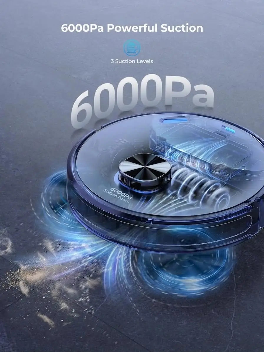 6000Pa Self-Emptying Robot Vacuum and Mop with Smart Lidar Navigation, Ultra-Slim for Pet Hair on Hard Floors and Carpets