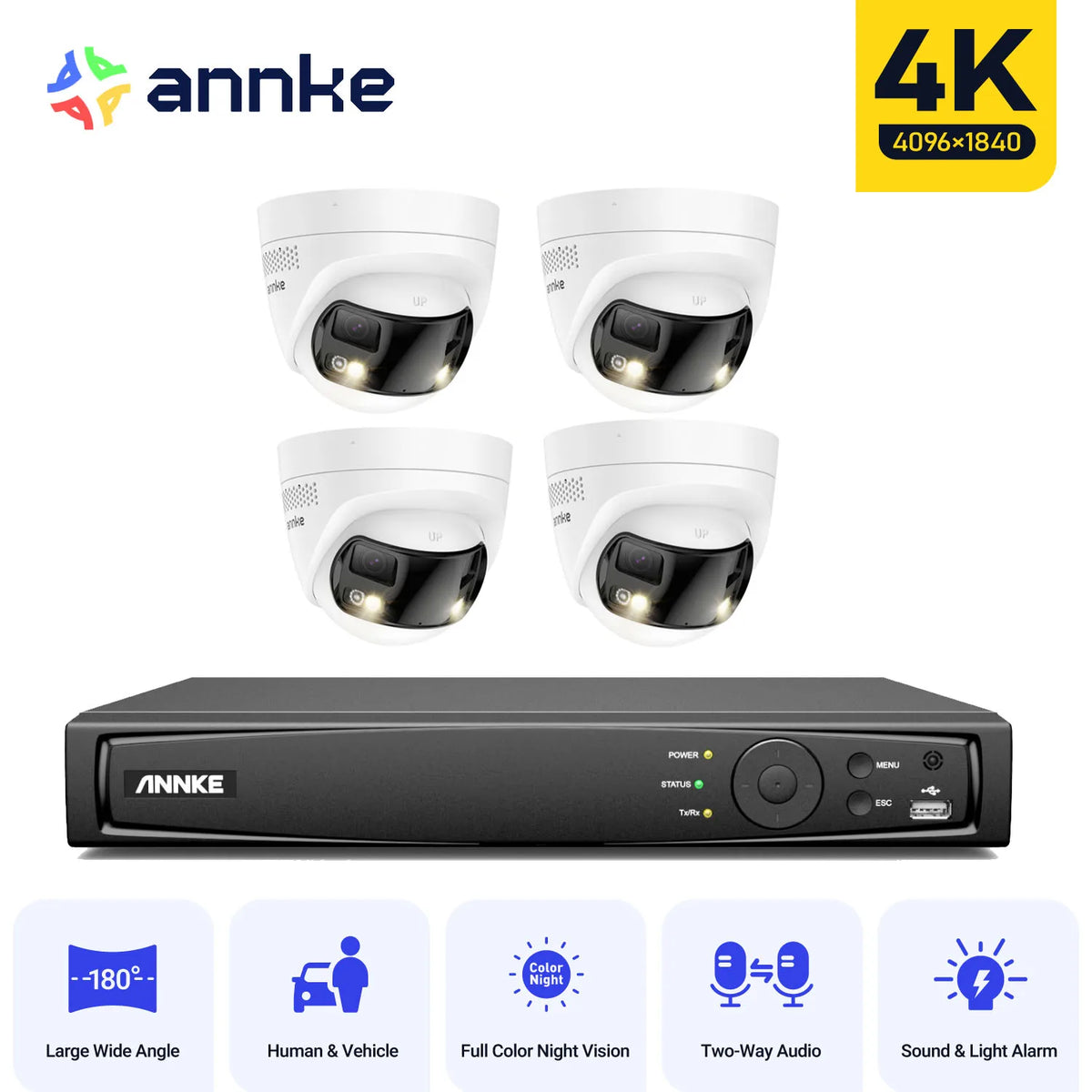 ANNKE Security Camera System 4K 8MP 180 Panoramic Dual Lens 8CH NVR PoE Camera Outdoor IR Night Vision 6MP CCTV Camera System