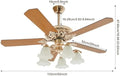 3-Speed Modern Ceiling Fan with Remote Control, 52-Inch Gold Chandelier Ceiling Fan with 5 Wooden Blades and 5 Glass Shades