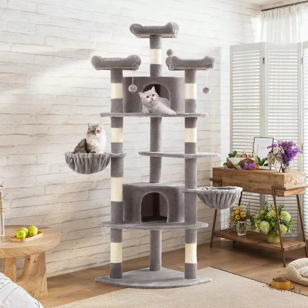 Cat Tree Rascadores Para Gatos Cat Supplies 73in FanShaped Corner Cat Tower For Save Space, MultiLevel Tall Cat Tree For Indoor