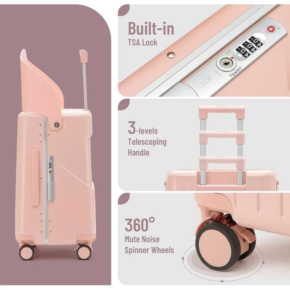 20 Inch Carry-On Luggage with Built-In Seat for Kids & Adults, TSA-Approved Spinner Suitcase for Air Travel