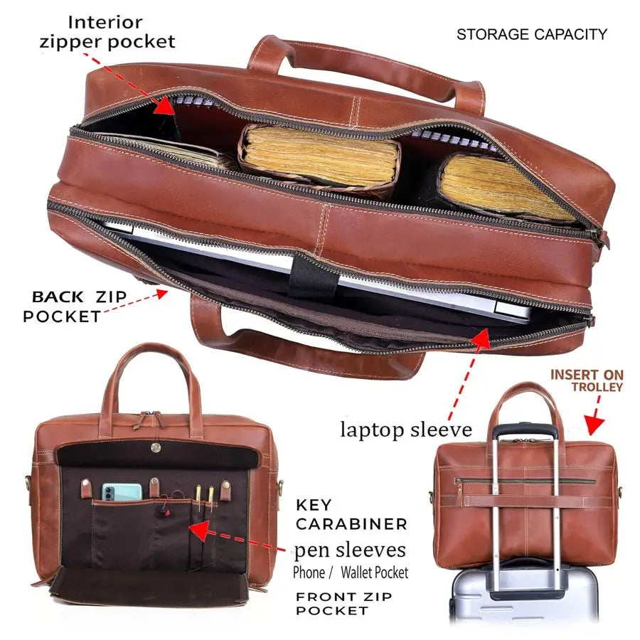 Grain italian Leather Briefcase for Men Top Choice Gifts Handcrafted Laptop Bag with Multiple Compartments