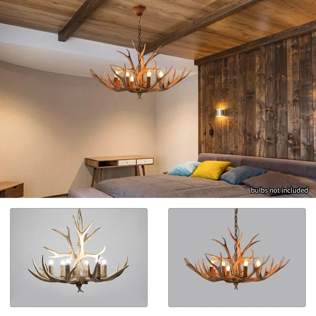 Vintage Deer Antler Chandelier Light Fixture - 6-Light Large Brown Resin Ceiling Light with Antler For Bars, Aisles, Foyers