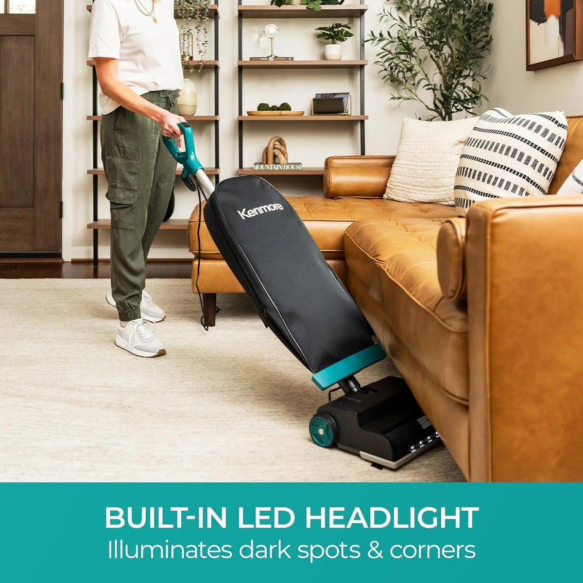 Lightweight Upright Vacuum Cleaner with LED Headlight, 14L Capacity, Powerful Suction for Pets and All Floors