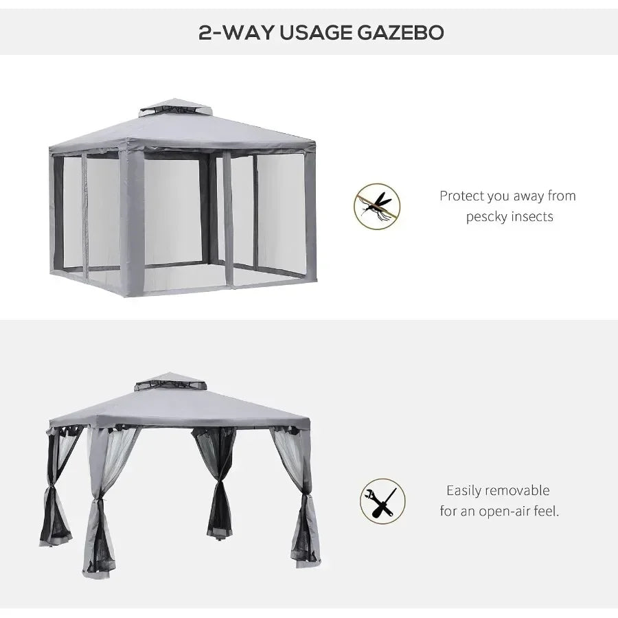 9.6'x9.6' Patio Gazebo Outdoor Canopy with Netting Gray