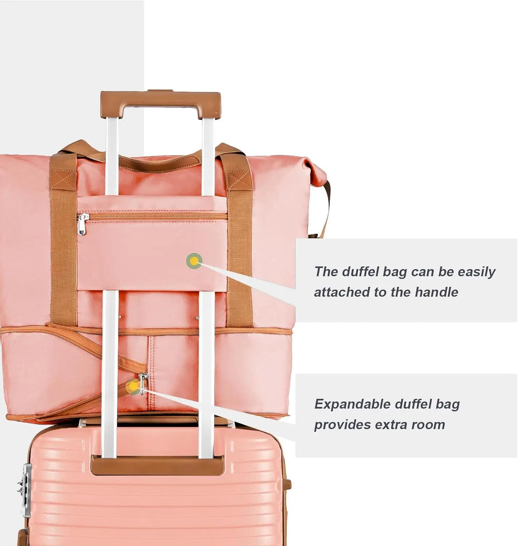 24 Inch Checked Luggage, Expandable Hard Shell Suitcase with Spinner Wheels and TSA Lock, 3 Piece Set with Travel and Toiletry
