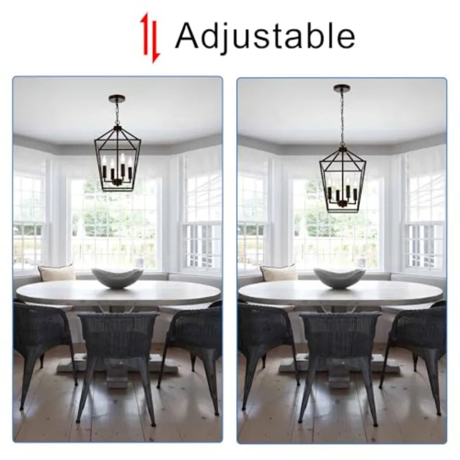 Farmhouse Chandelier in Oil Rubbed Bronze, 4-Light Vintage Openwork Cage Lantern Pendant for Kitchen Island, Dining Room, Entry