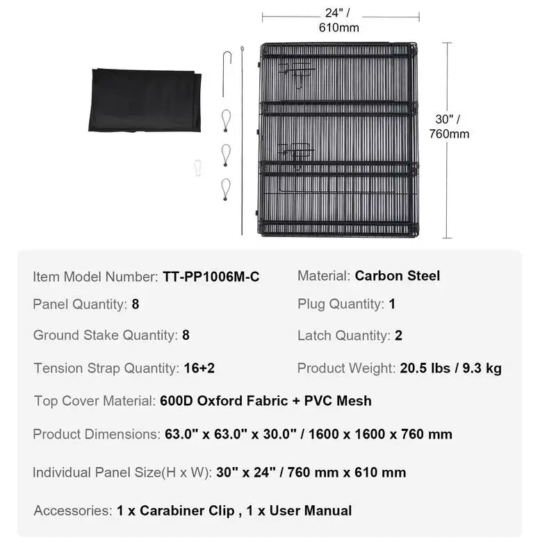 Free Shipping-Dog Playpen, 8 Pcs 30"H x 24"W Panels Foldable Metal Pet Exercise Pen, Dog Fence Indoor and Outdoor Pen with Door, 600D Oxford Fabric Top Cover, Pet Playpen for Dogs, Cats, Other Small Animals