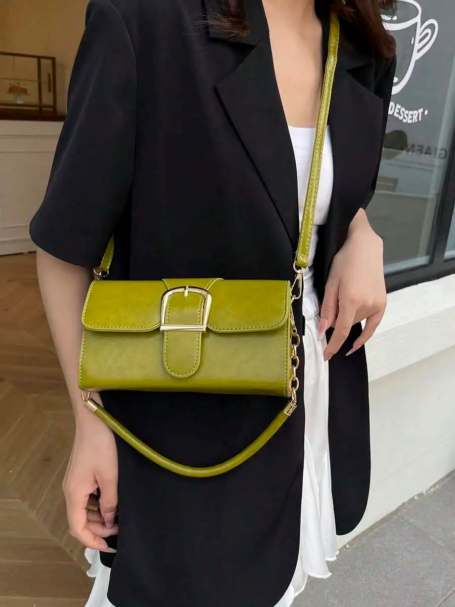 New Fashion Small Square Bag, Lock Closure Shoulder Crossbody Bag, Women Casual Commuter Underarm Versatile Handbag, Green