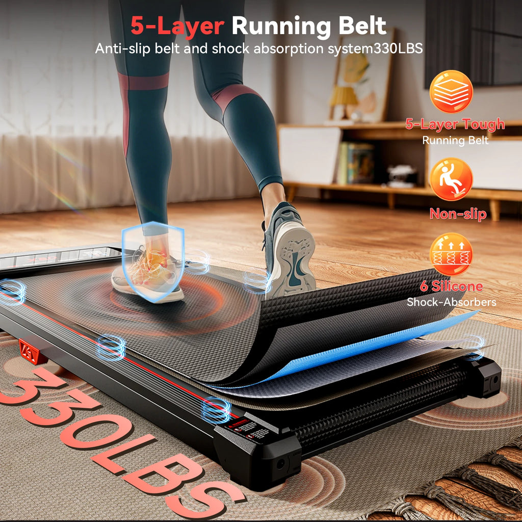 XBD Portable Incline Walking Pad - 330lb Capacity, 2.5HP Under Desk Treadmill with LED Display & Remote Control