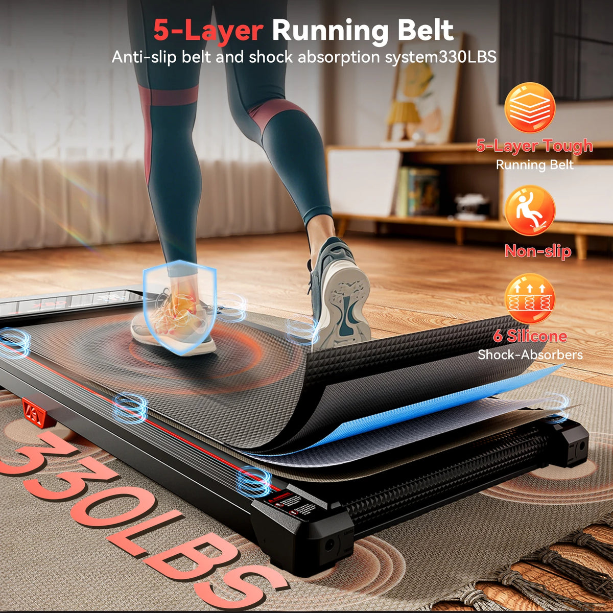 XBD Portable Incline Walking Pad - 330lb Capacity, 2.5HP Under Desk Treadmill with LED Display & Remote Control