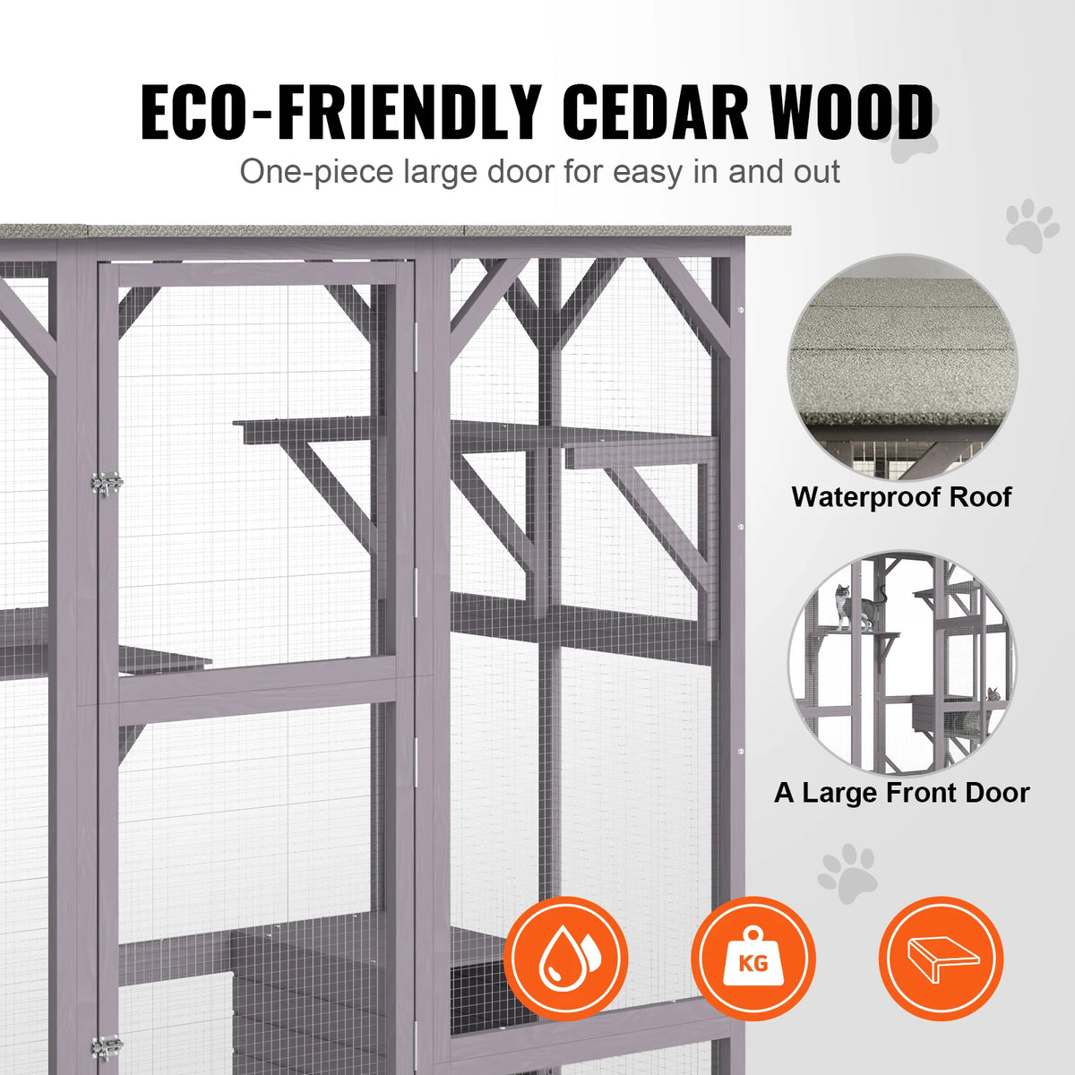 SucceBuy Cat House Outdoor 71.2x34.6x66.5 in 7-Tier Large Catio Cat Enclosure with 5 Platforms 2 Resting Boxes Large Front Door