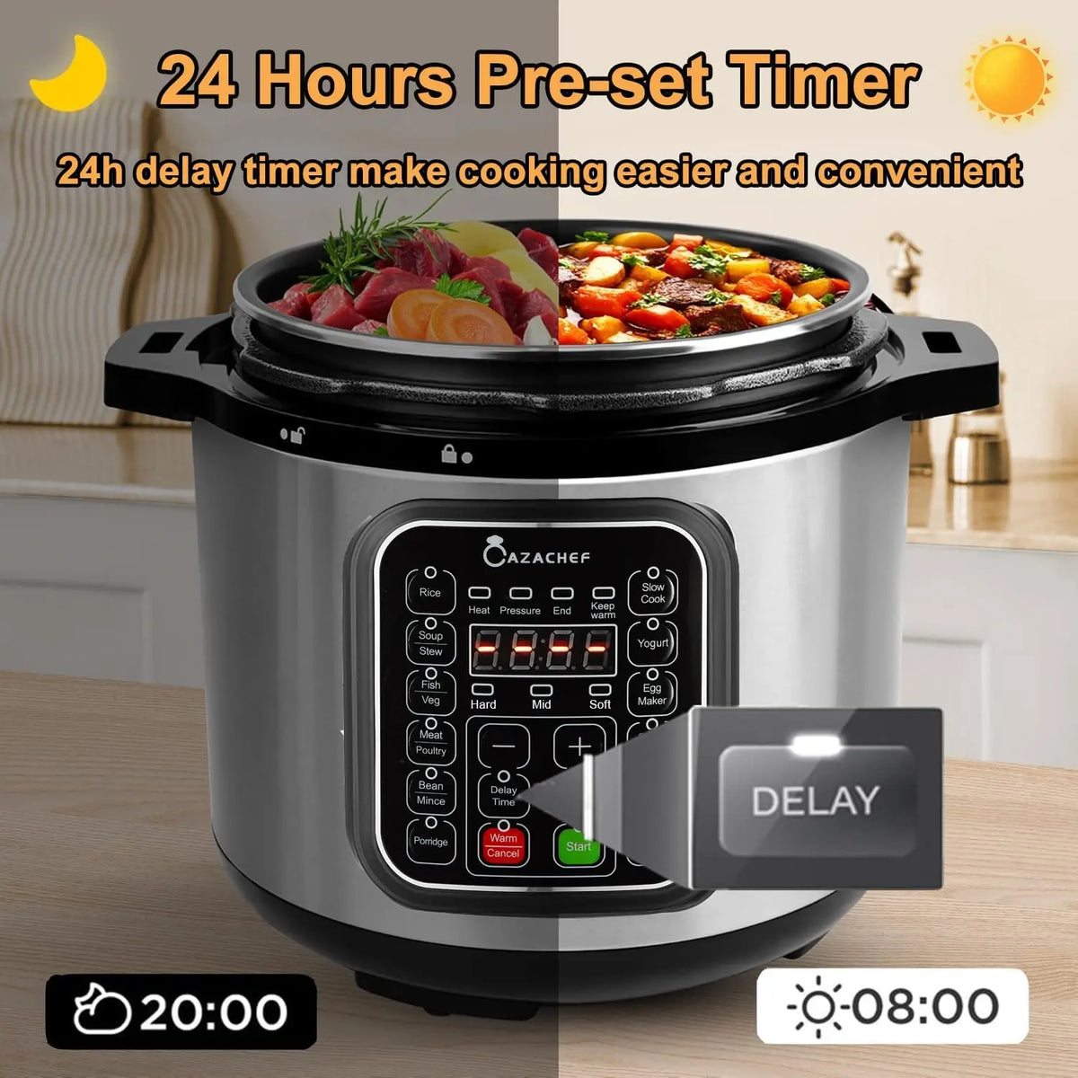 8qt Stainless Steel Pressure Cooker, 14-in-1 Electric Rice Cooker & Slow Cooker, LED Multifunction Steamer & Food Warmer