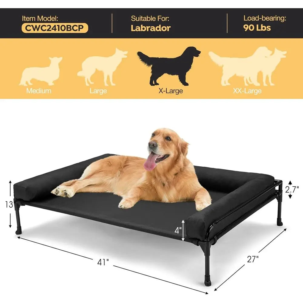 Veehoo Elevated Raised Dog Bed-Cooling Outdoor Dog Cot Bed for Large Sized Dogs Three-Sided Fence Raised Pet Cot with Mesh & No-