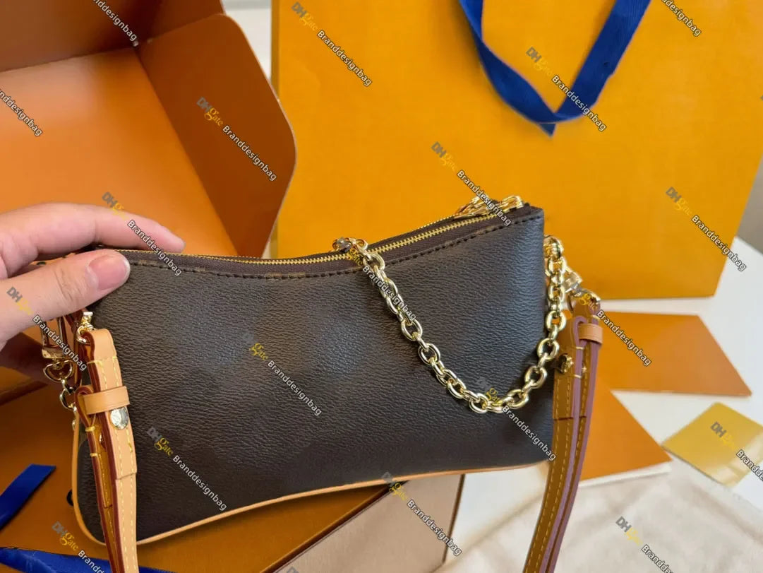 Top Designer Liv pochette Shoulder Bag Women Leather Denim Chain Crossbody bags Luxury Clutch Tote Purse Brown Flower Handbag