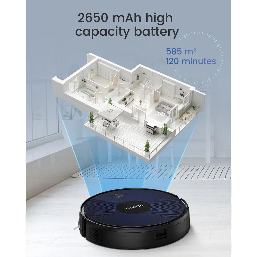 Smart Ultra-Thin Robot Vacuum and Mop with 100-Minute Run Time, App & Voice Control, Self-Charging, Ideal for Pet Hair on Hard F