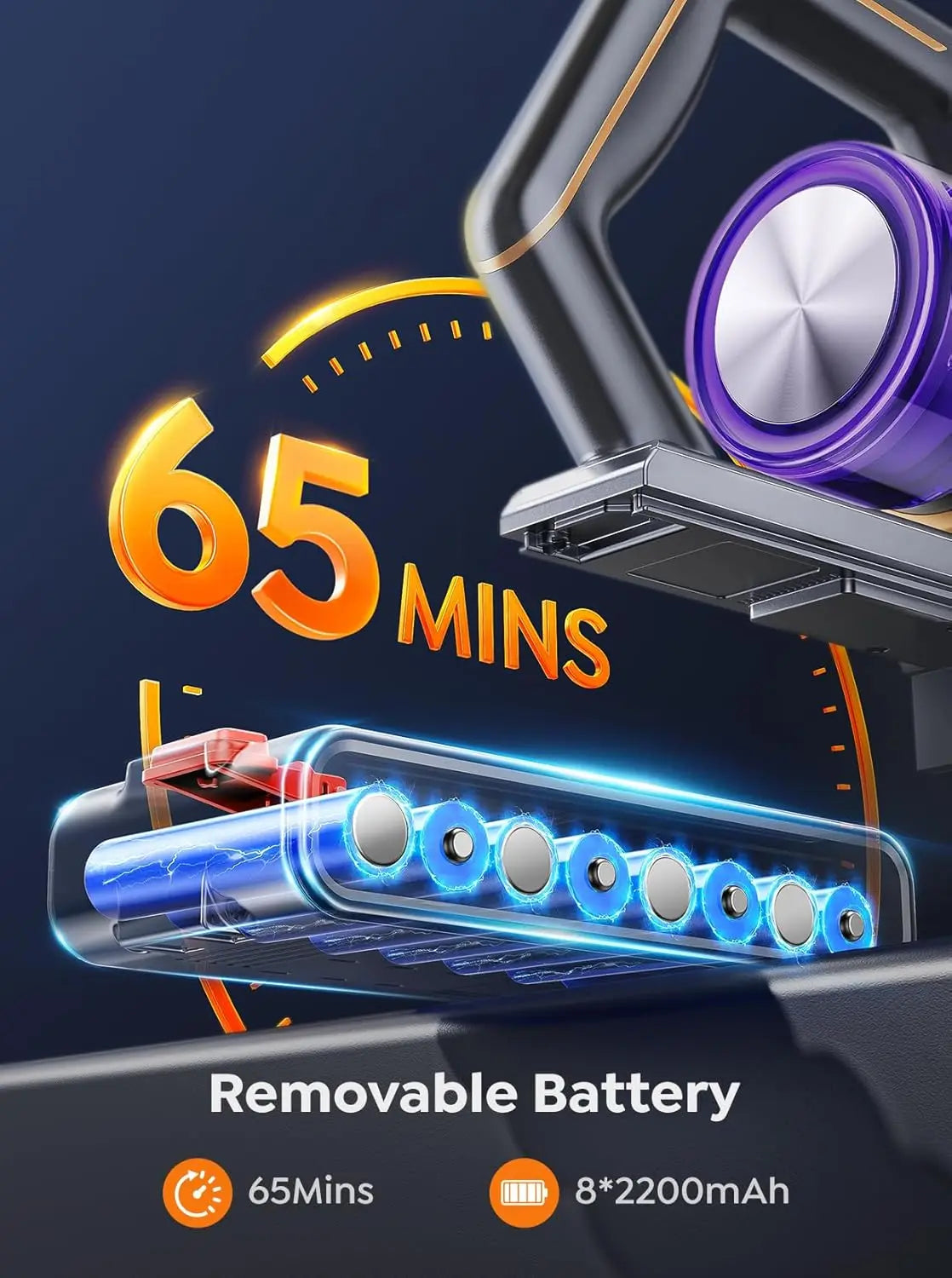 650W 55KPA Cordless Vacuum Cleaner, 70 Mins Runtime, Wall Mount Dock for Pet Hair and Floors