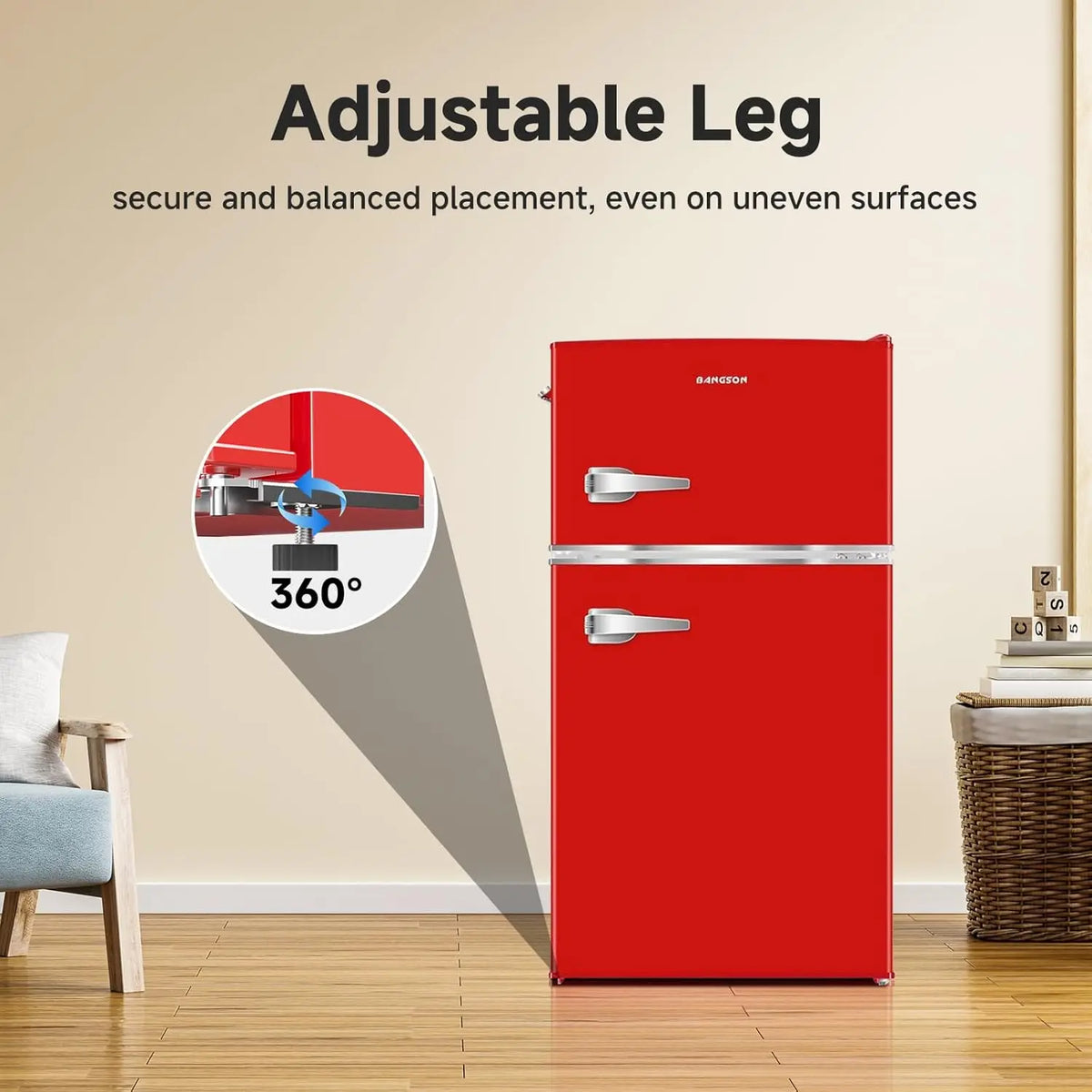 Mini Fridge with Freezer Bedroom, 2 Door Office Small Refrigerator, Door Handle, Bottle Opener,