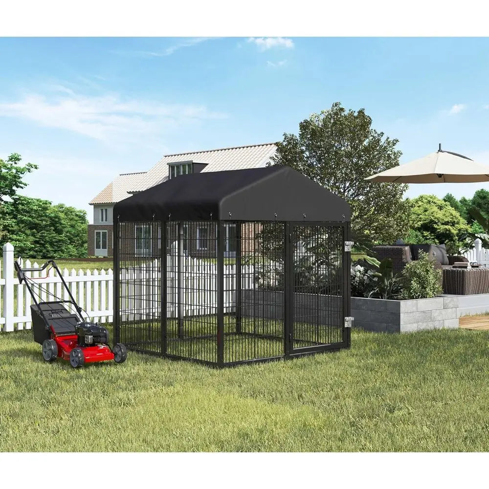 Sturdy Outdoor Dog Cage with Roof, Heavy-Duty Galvanized Steel Kennel with Double Safety Locks (4.5ft x 4ft x 4.2ft)