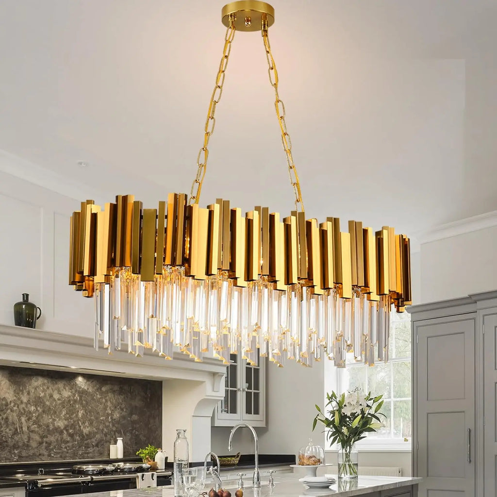 Crystal Chandeliers for Dining Room,Gold Chandeliers Modern Crystal Chandelier Pendant Light Fixture 8 Lights
