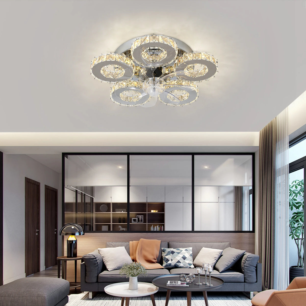 VETRULUS Modern Ceiling Fan Light Led Fan Lamp Smart APP RC Luxury Crystal Chandelier Home Decor Appliance Fixture Living Dining
