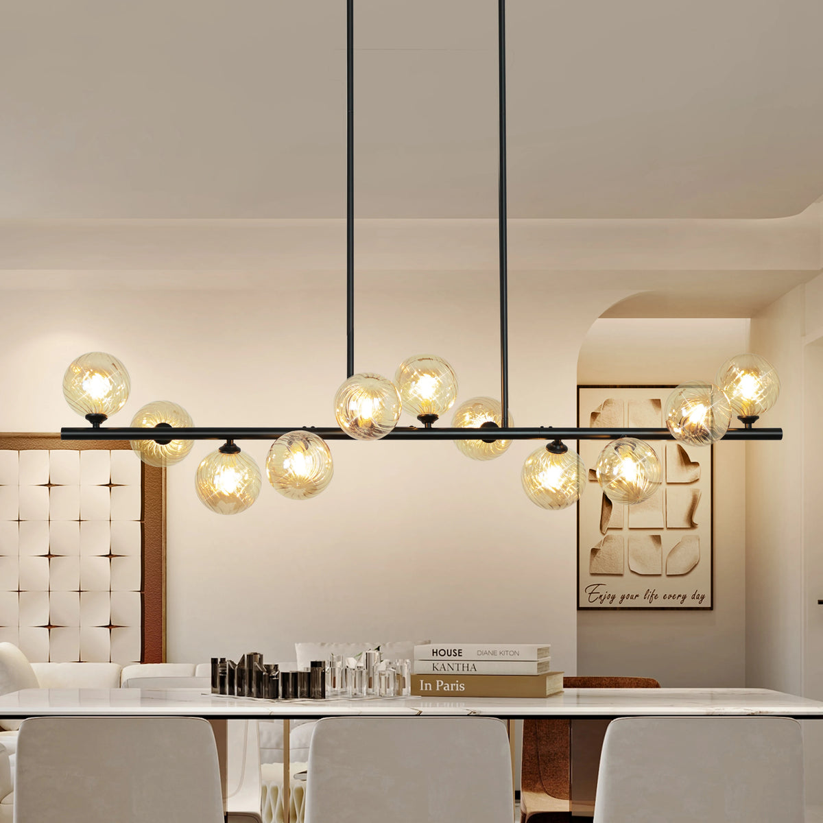 11-Light Linear Chandelier Bubble Chandelier Height Adjustable Chandeliers for Dining Room Kitchen Island 51in Chandelier