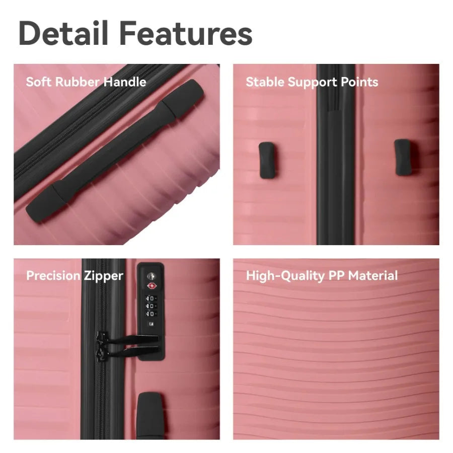 3-Piece Luggage Sets 20, 24, 28 for Travel, ABS Hardside Suitcase with Four Spinner Wheels, Scratch-Resistant Surface, Pink