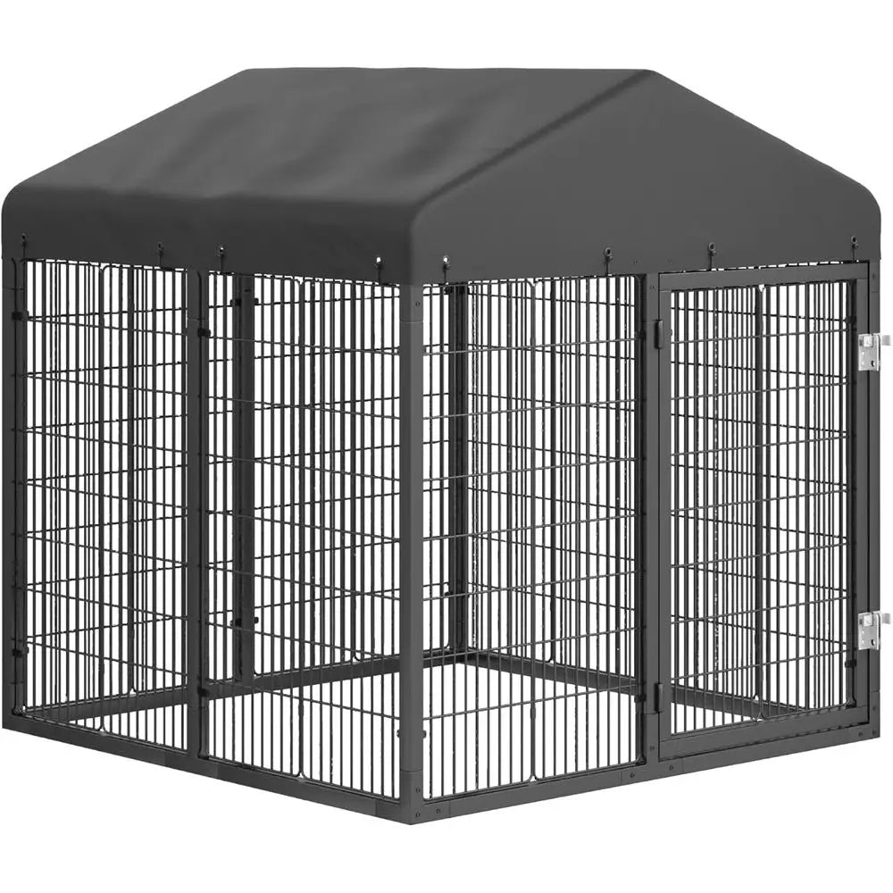 Sturdy Outdoor Dog Cage with Roof, Heavy-Duty Galvanized Steel Kennel with Double Safety Locks (4.5ft x 4ft x 4.2ft)