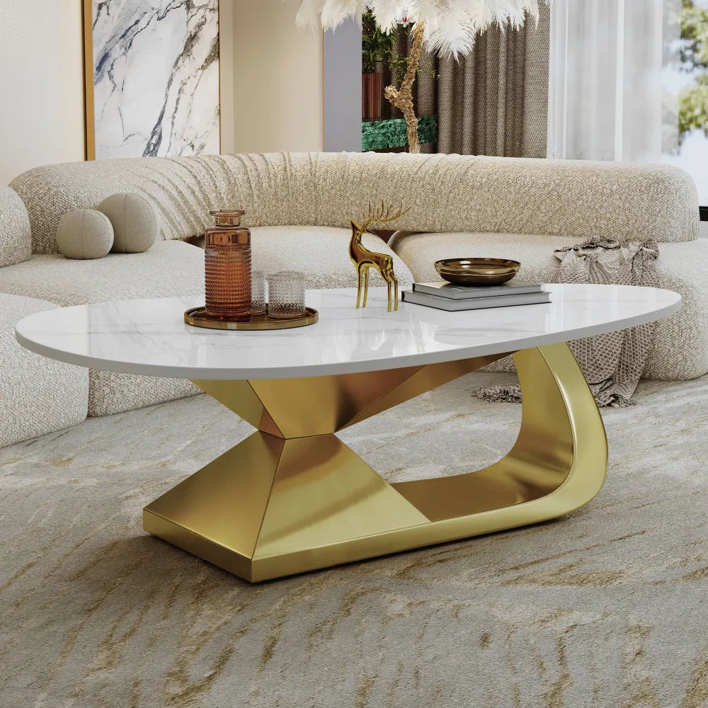 Italian Minimalist Sculptural Coffee Table, Stainless Steel Base Creative Living Room Center Tea Table, Custom Home Furniture