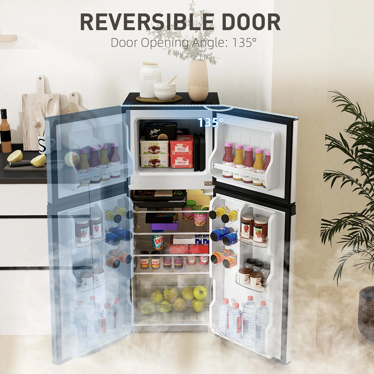 Black & Silver 2 Door Mini Fridge with Freezer, Compact Refrigerator (-4℉~10.4℉ Freezer & 28.4℉~50℉ Fridge), for Bedroom, Dorm, Office, Apartment, Keep Food & Drinks Fresh