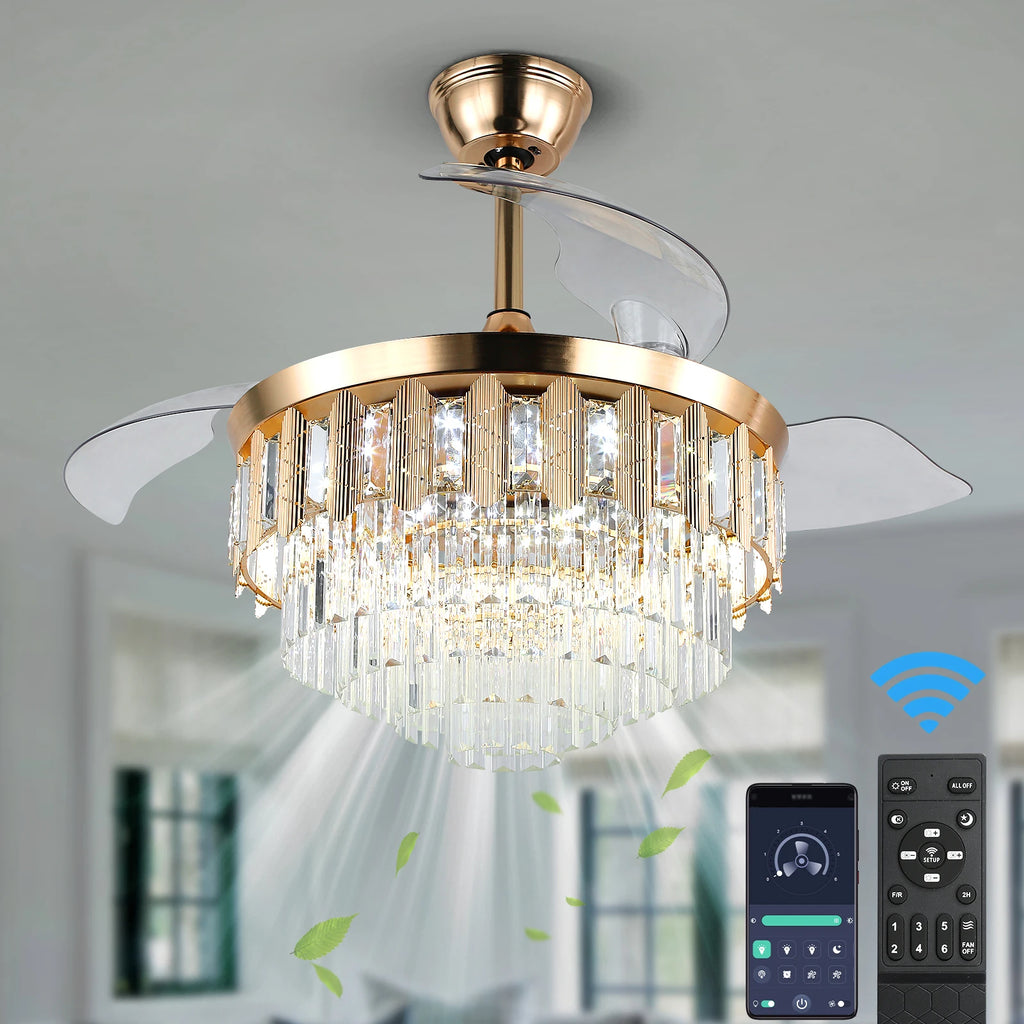 VETRULUS Modern Ceiling Fan With Led Light  Smart APP Remote Contro Reversible BLDC Intelligent Fandelier Lamp Indoor Fixture