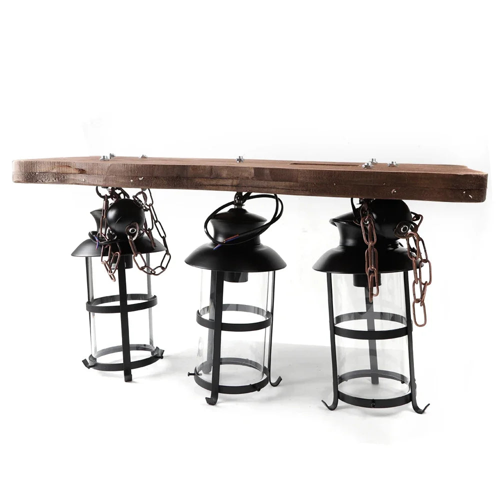Three-Light Rustic Chandelier, Farmhouse Style Chandelier, Vintage Kitchen Ceiling Light, Wooden Pendant Light Fixture
