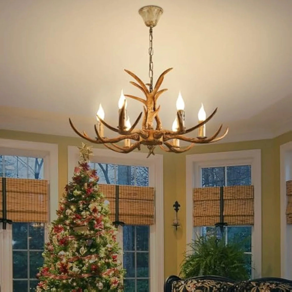 6 Lights Antler Chandelier Light Vintage Antler Chandelier Rustic Farmhouse Chandelier Light Deer Horn Pendant Light Fixture For