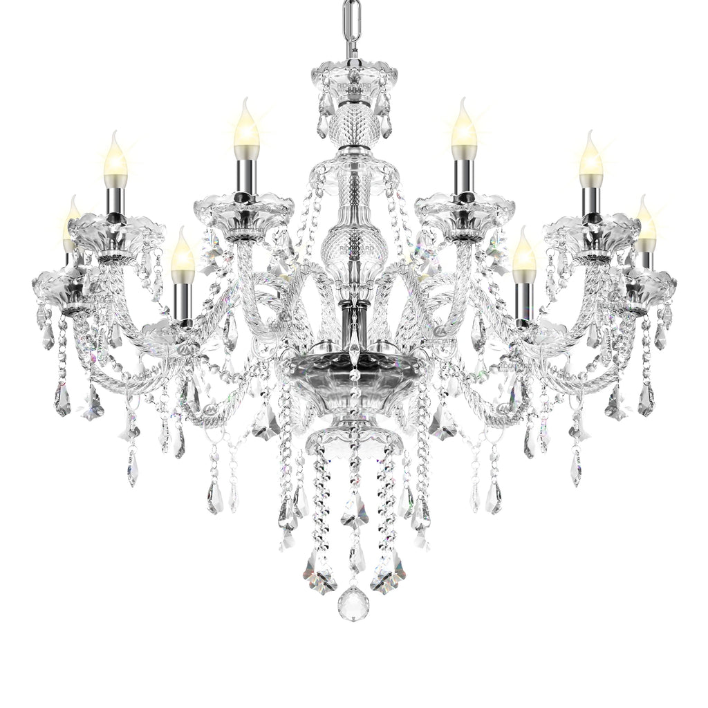 K9 Crystal Chandelier 10 Lights Ceiling Lamp with Adjustable Chain Modern Elegant Pendant Light For Living Room Bedroom Home ﻿