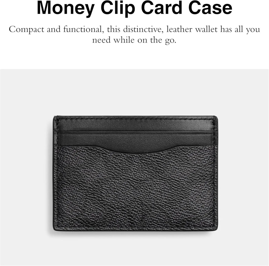 Mens Money Clip Card Case In Signature Canvas, Charcoal, One Size