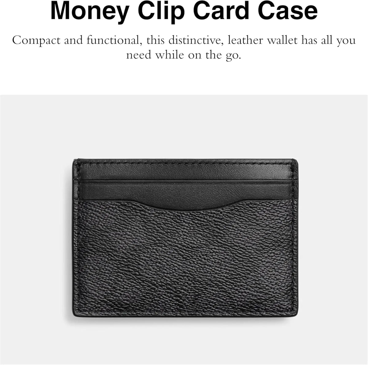 Mens Money Clip Card Case In Signature Canvas, Charcoal, One Size