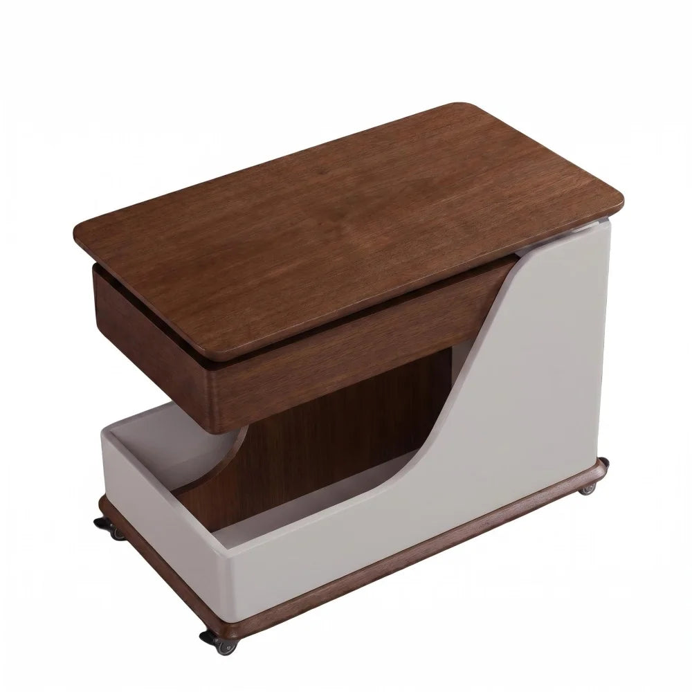 Height Adjustable Side Table Coffee Table, Portable End Table with Storage Compartments, for Living Room Balcony Bedroom FYCT