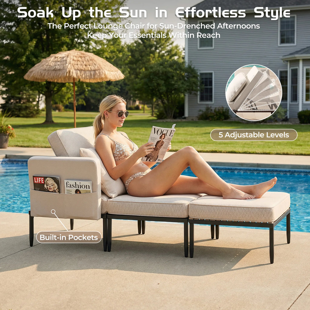 Outdoor Sectional 5 in 1 Aluminum Patio Loveseat with Coffee Table Garden Furniture Set Waterproof Cushion Wicker Sofa
