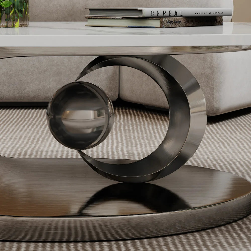 Italian Minimalist Sculptural Coffee Table, Stainless Steel Base Creative Living Room Center Tea Table, Custom Home Furniture