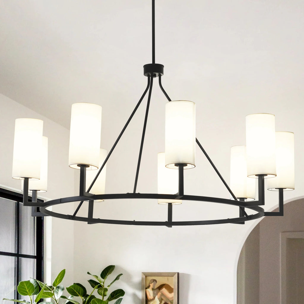 9 Light Black Chandeliers Wagon Wheel Chandelier Dining Room Lights Fixture For Living Room With 6 Adjustable Rods