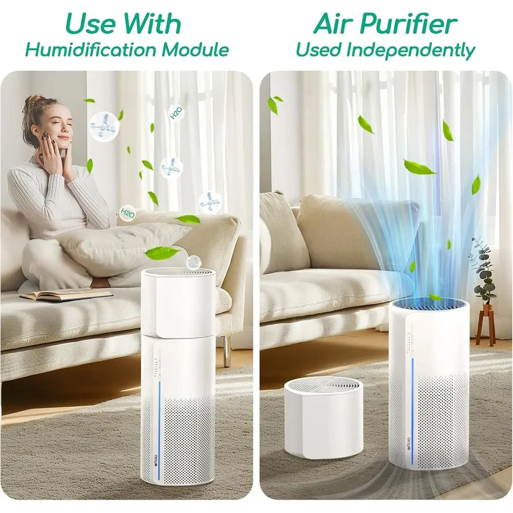 Dual Function Air Purifier and Humidifier with 3-Stage Filtration, Ultra Quiet, Auto Off, 7-Color LED, Perfect for Pets and Smok