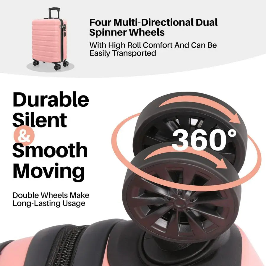 On Luggage 21 Hardside PC ABS Lightweight USB Suitcase with Wheels TSA Lock for kids Pink