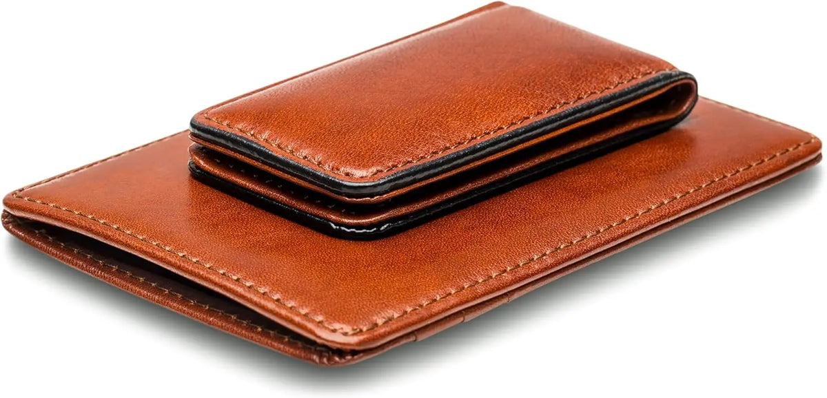 RFID Blocking Leather Wallet with Magnetic Money Clip - Front Pocket Design for Men