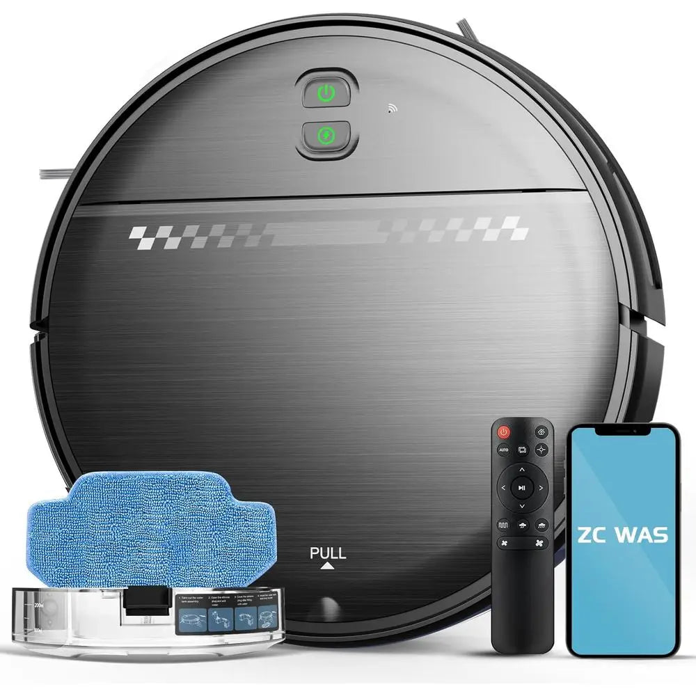 2-in-1 Slim Robot Vacuum and Mop with Wi-Fi/Voice Control, 3D Obstacle Avoidance, Self-Charging for Hard Floors and Carpets, Pet