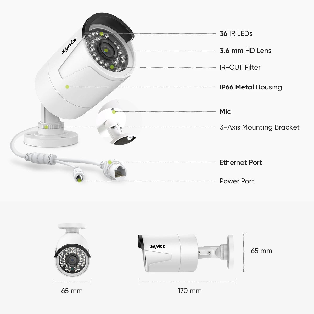 SANNCE 16CH 5MP HD POE Network Video Security System H.265+ NVR 30M EXIR Night Vision IP Camera CCTV Security Protection 2.8MM